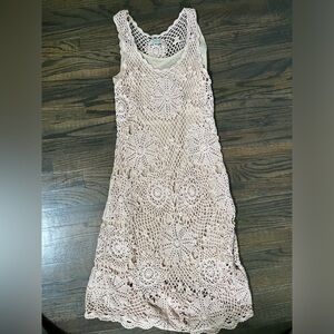 Boston Proper tan crochet dress with slip (SZ M)